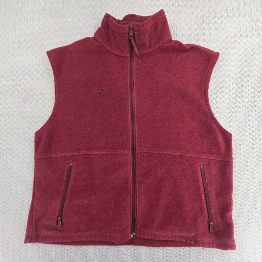 Columbia Cathedral Peak Fleece Vest Mens 2XL Red Full Zip Hiking Outdoor Travel